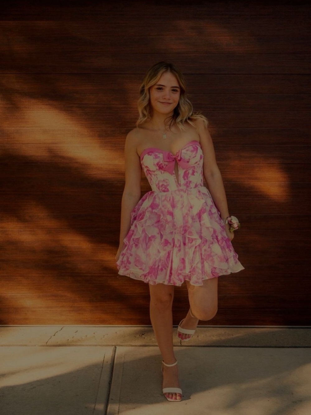 Pink floor homecoming dress with bow